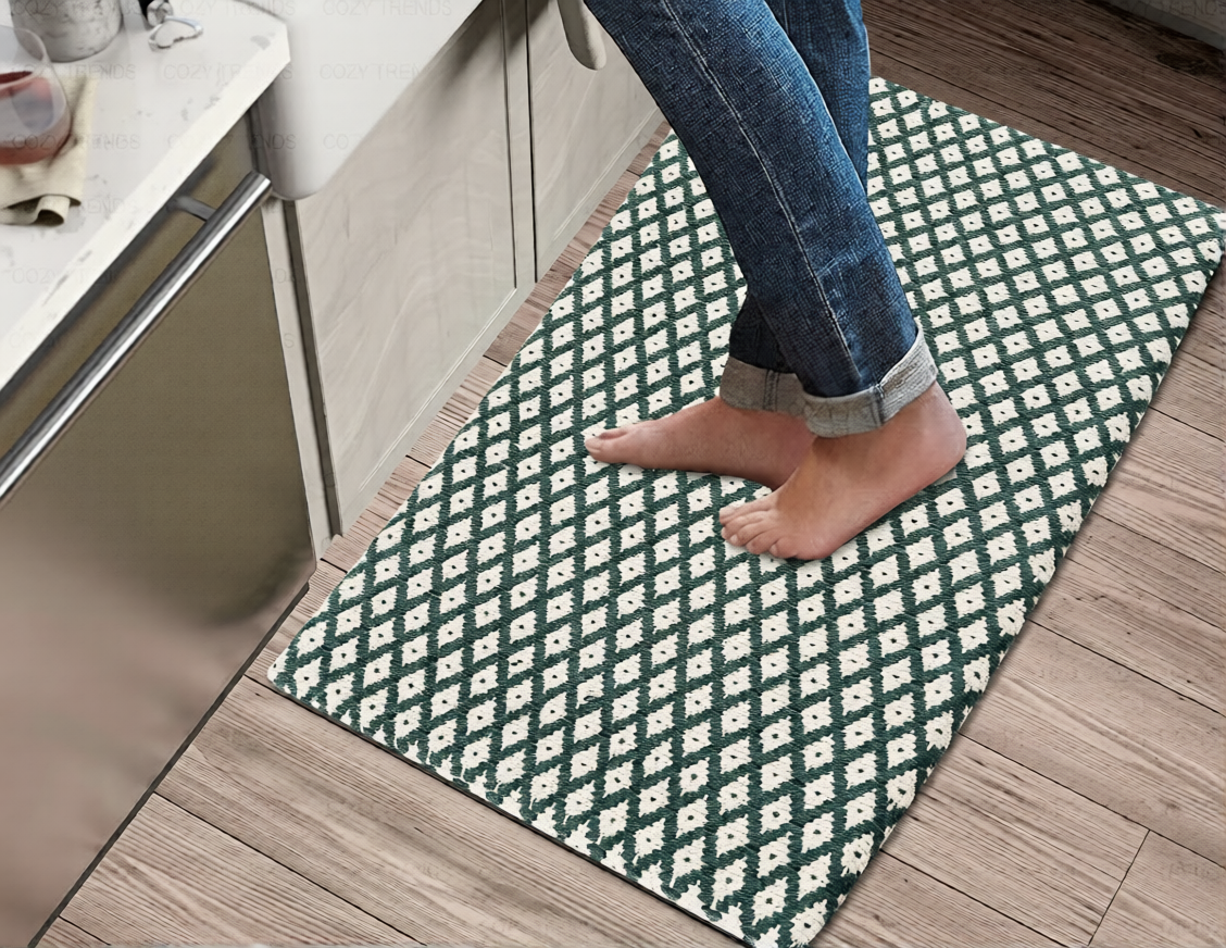 Luxurious Woven Cotton Cushioned Thiclk Kitchen Mat Rug - Anti-Fatigue, Anti-Skid - 18''x30''