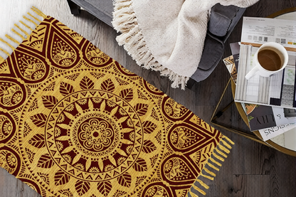 Cotton Printed Mandala Rag Rug 24''x36''- 2x3'- Multicolor Chindi Rug - Hand Woven Washable & Reversible for Living Room Kitchen Entryway Bedroom Rug Rag with Tassel