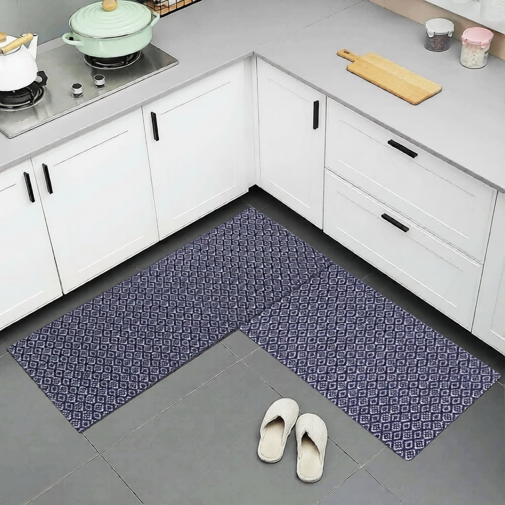 Hand Woven Kitchen Bath Mats [2 PCS] Cushioned Cotton Anti-Fatigue Rug, Waterproof Non-Slip Kitchen Mats and Rugs - Office, Sink, Laundry