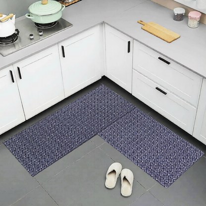 Hand Woven Kitchen Bath Mats [2 PCS] Cushioned Cotton Anti-Fatigue Rug, Waterproof Non-Slip Kitchen Mats and Rugs - Office, Sink, Laundry