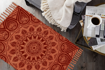 Cotton Printed Mandala Rag Rug 24''x36''- 2x3'- Multicolor Chindi Rug - Hand Woven Washable & Reversible for Living Room Kitchen Entryway Bedroom Rug Rag with Tassel