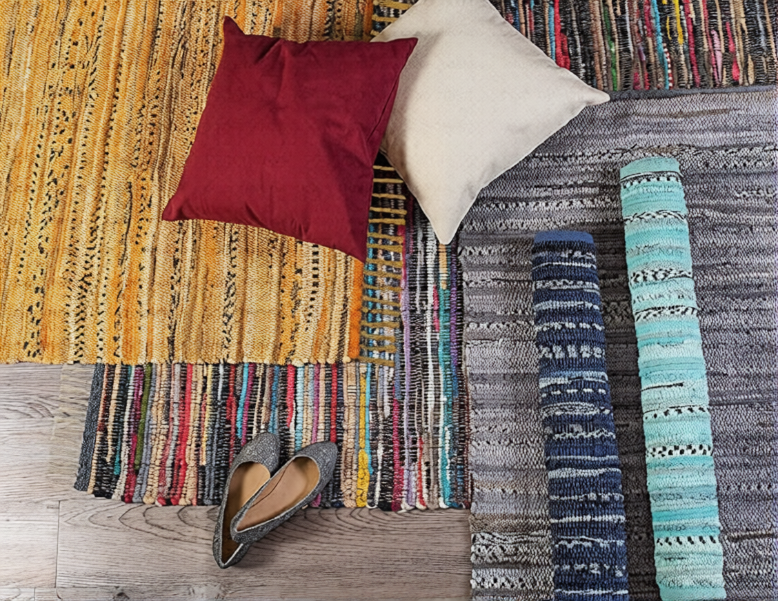Handmade Rag Rug Mat, 3'x5', 36''x60'', Cotton, Chindi Dhurrie, Traditional Indian, Multicolor, Washable , Gifts, Bohemian