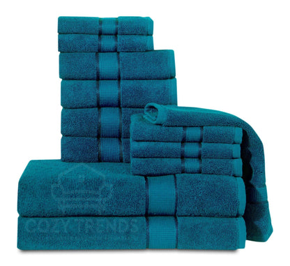 100% Ringspun Cotton Absorbent 600 GSM 12PC Bathroom Towel Set