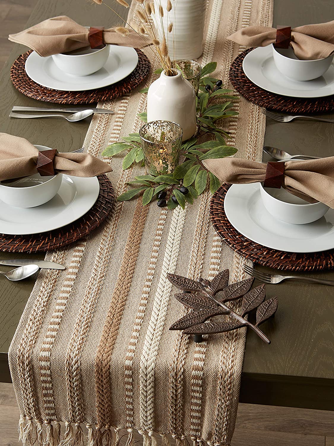 Farmhouse Braided Table Runner, 15x72 Cotton Hand Woven
