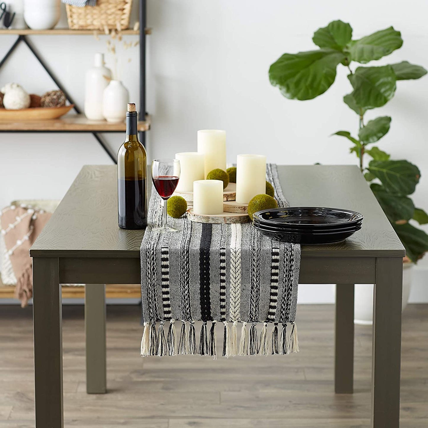 Farmhouse Braided Table Runner, 15x72 Cotton Hand Woven