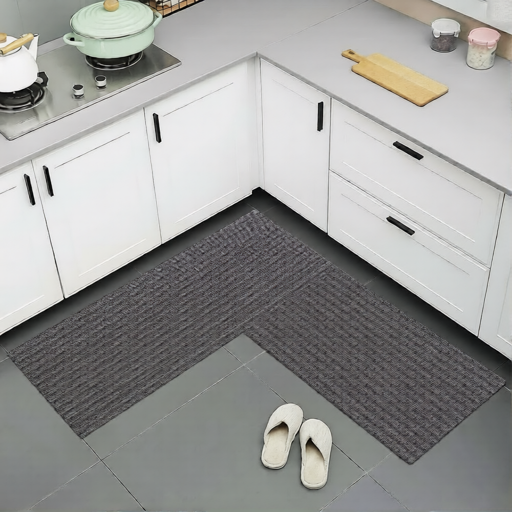 Hand Woven Kitchen Bath Mats [2 PCS] Cushioned Cotton Anti-Fatigue Rug, Waterproof Non-Slip Kitchen Mats and Rugs - Office, Sink, Laundry