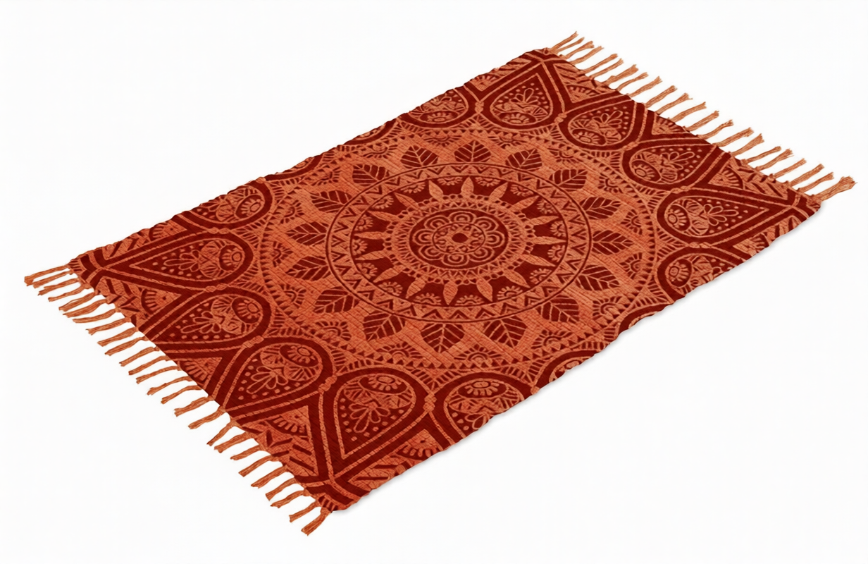 Cotton Printed Mandala Rag Rug 24''x36''- 2x3'- Multicolor Chindi Rug - Hand Woven Washable & Reversible for Living Room Kitchen Entryway Bedroom Rug Rag with Tassel