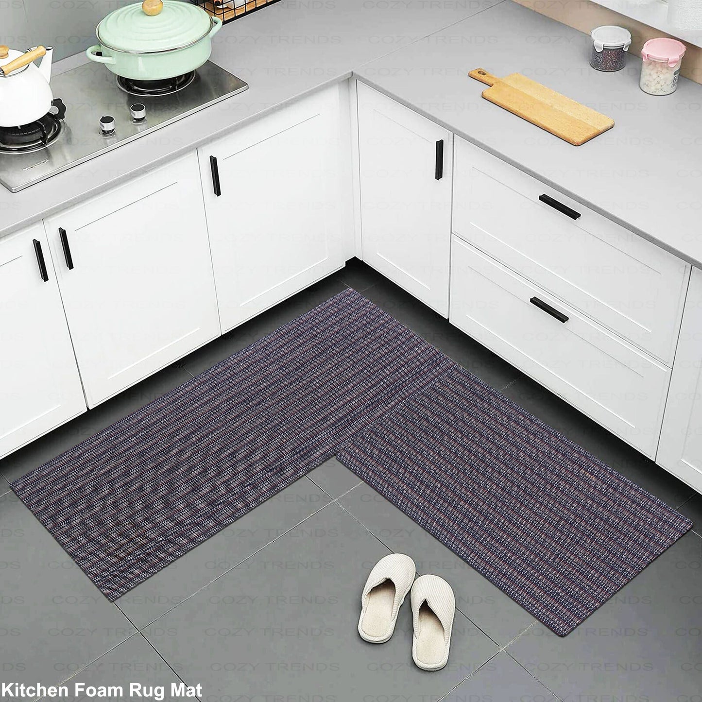 Hand Woven Kitchen Bath Mats [2 PCS] Cushioned Cotton Anti-Fatigue Rug, Waterproof Non-Slip Kitchen Mats and Rugs - Office, Sink, Laundry